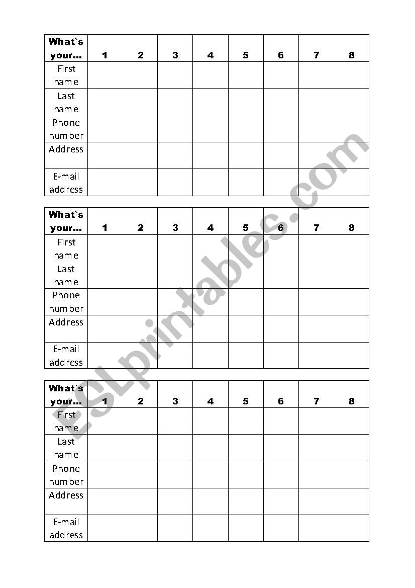 Table- What`s your... worksheet